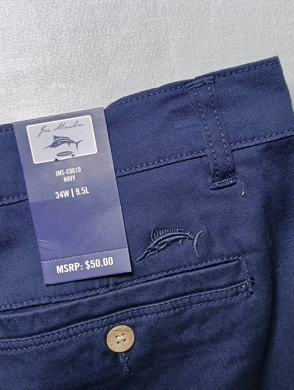 Joe Marlin Mens Relaxed Fit Chino Shorts 34 Navy Blue 9.5